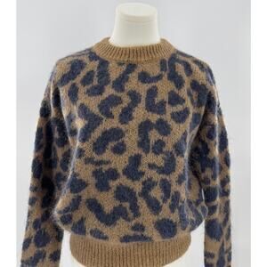 Sezane Alpaca Mohair Leopard Sweater Brown Black Animal Print Knit Pullover XS